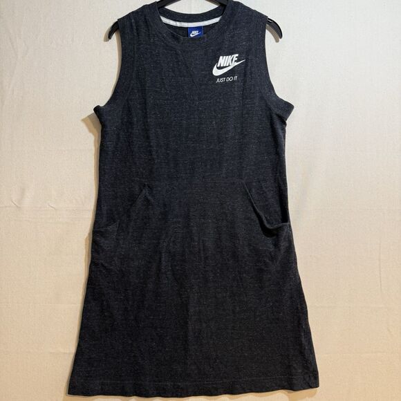 Nike retro gym sleeveless knee length shift t-shirt dress heather gray Medium - Picture 1 of 10